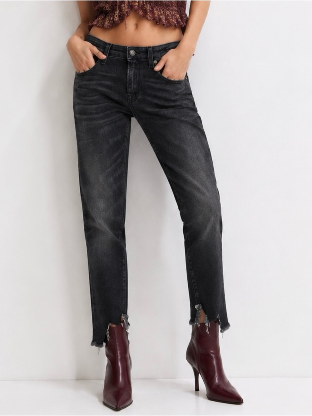 R13 Boy Skinny Distressed Jeans Black Wash Frayed Hem Size 27 Made In Italy